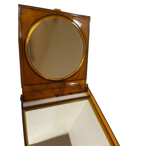 Vintage Womens Face Makeup Powder Vanity Compact Mirror West Germany Brown - Picture 6 of 9